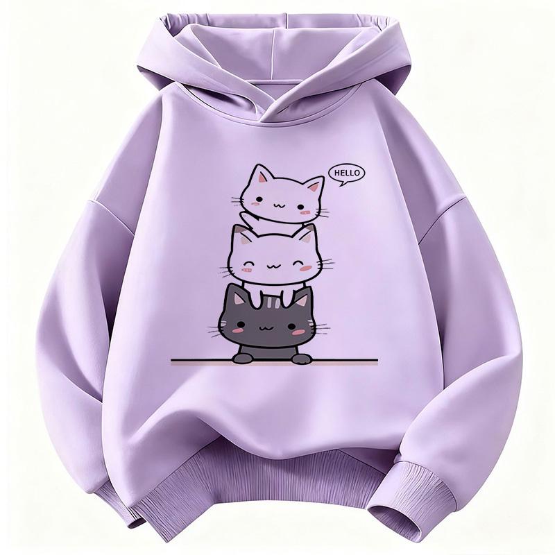 Hello Kawaii Design Cat with Flower Hoodie Kids Cat Children's Sweatshirt for Boys Girls Casual Funny