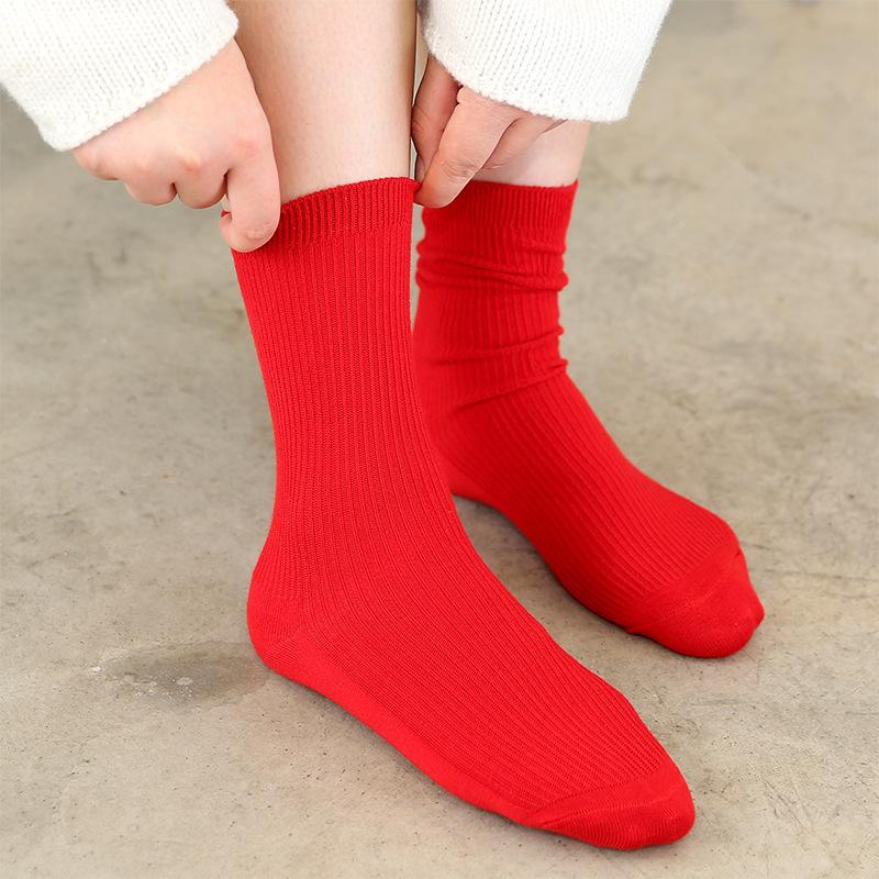 5 Paar Neue Retro-Stricksocken für Damen, Herbst und Winter, einfarbig und gestreift, für den Stiefel