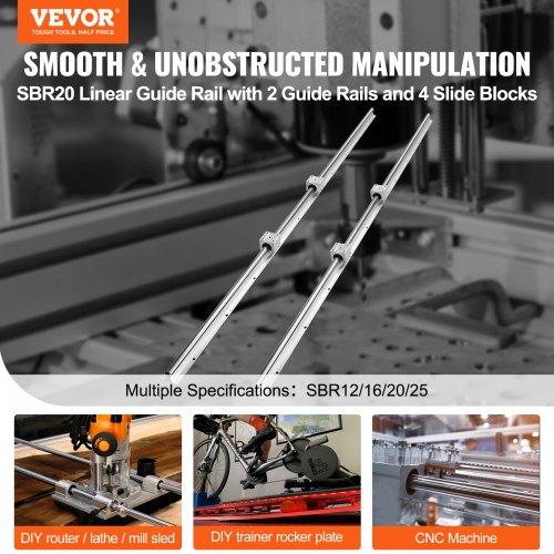 VEVOR Linear Guide Rail Set, SBR20 1500mm, 2 PCS 59 In/1500 Mm SBR20 Guide Rails and 4 PCS SBR20UU Slide Blocks