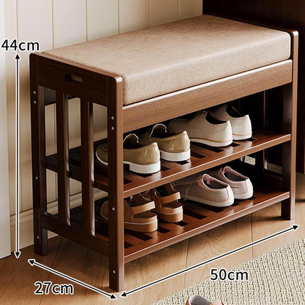Bamboo Shoe Bench, 3-Tier Storage Rack for Entryway, End of Bed With Cushion, Hallway, Living Room, 19.7" L