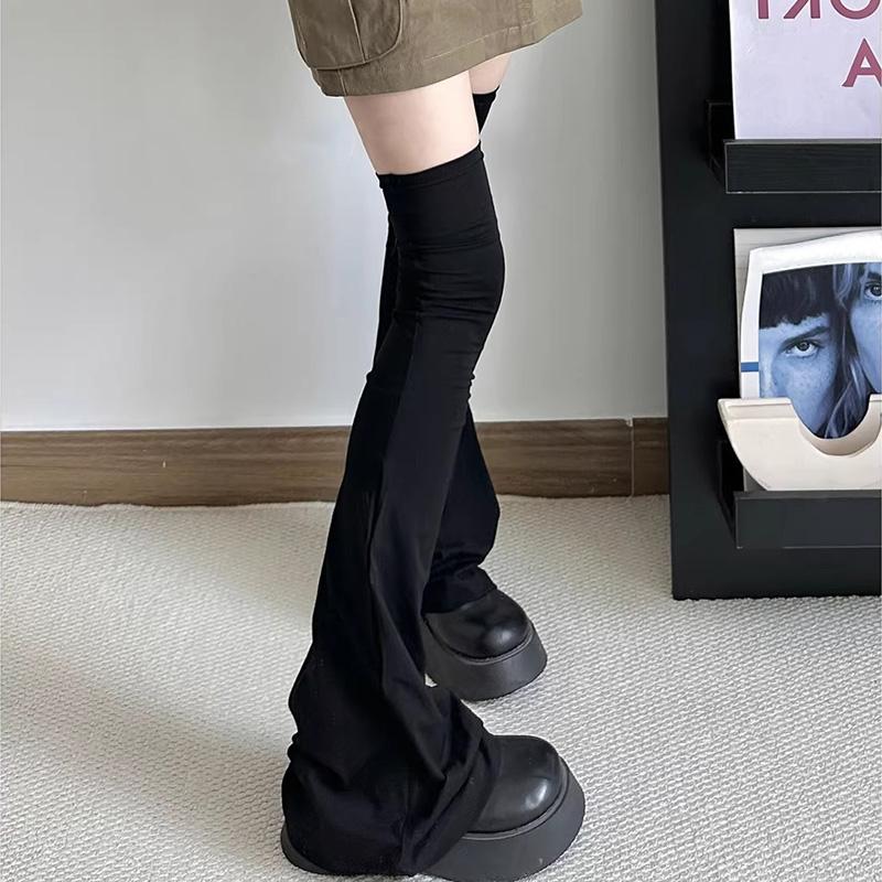 Chaussettes Hautes Lolita Japonaises Harajuku 60cm Longs Jambières Bas pour Femmes Mode Noir Blanc Coton Cache-Bottes Chaussettes
