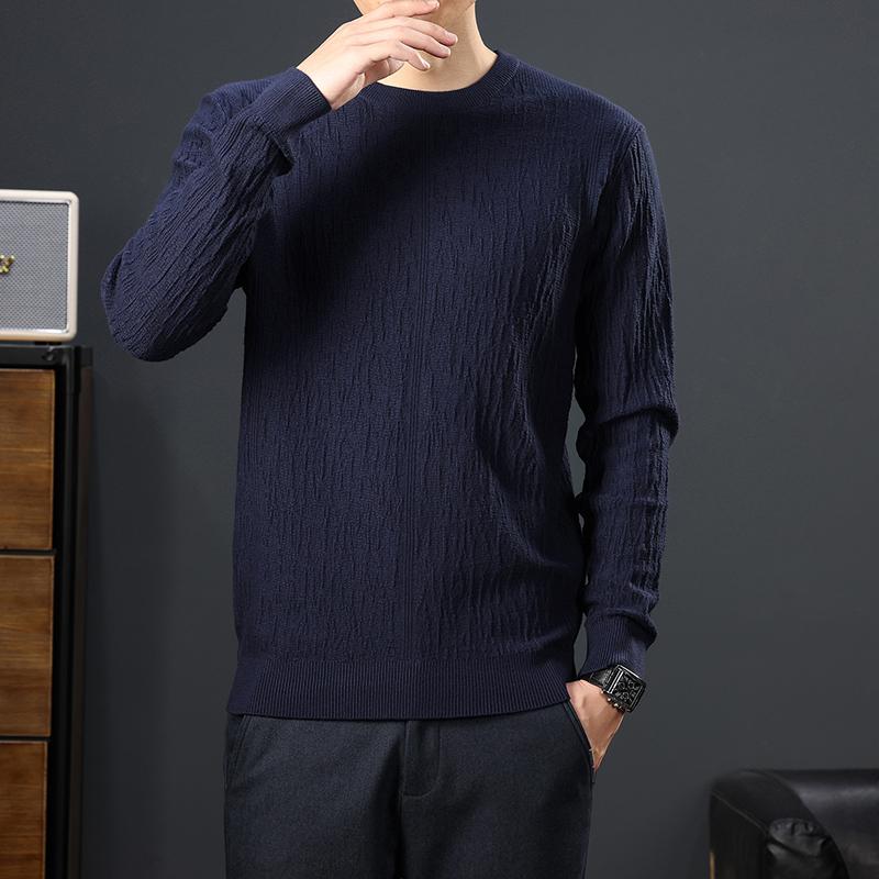 

Круглый вырез Мужская одежда Осень Зима Однотонный пуловер Длинный рукав свитер Вязаный стиль Preppy Удобные винтажные топы XXXL темно-синий
