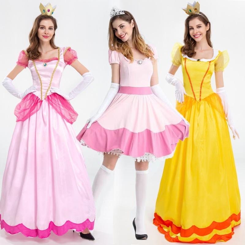 Déguisement d'Halloween Super Mary Princesse Peach Costume Cosplay Blanche-Neige RPG