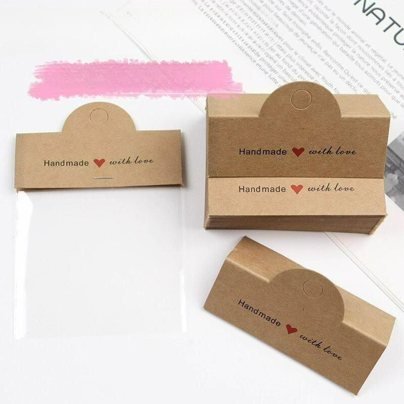 100 Stück Faltbare Handgemachte Liebe Schmuckverpackung Displaykarten Kopf-Anhänger Karton Für Schlüsselanhänger Halsketten Kleinunternehmen