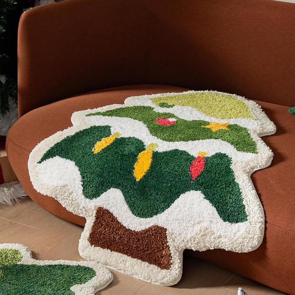Tappeto Rettangolare Albero di Natale per Decorazioni Natalizie, Tappetino Antiscivolo per Bagno
