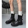 Autumn and Winter Mid-heel Sleeve Leather Martin Boots Women's Round Head Square Heel Versatile Large Size Women's Boots Cowhide Women's Low Boots