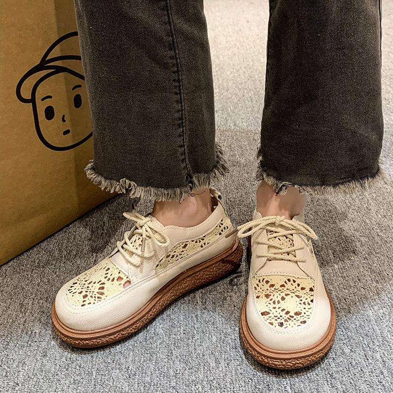 Soft sole Harajuku big head shoes women's summer 2025 new lace breathable fisherman shoes thick sole muffin sole single shoes