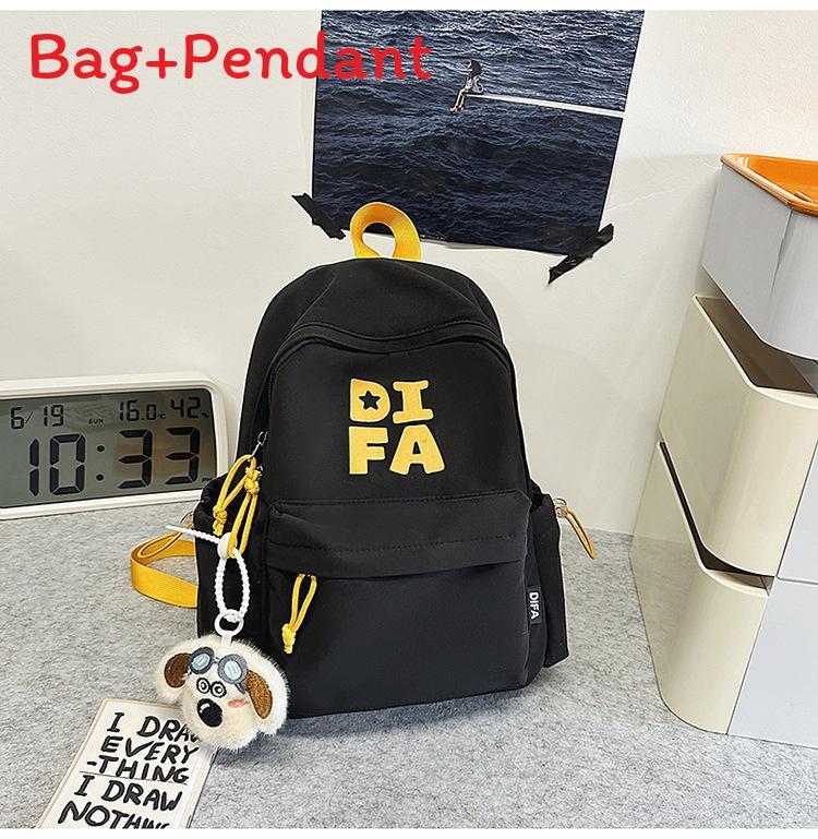 Youth Campus Backpack With Letter Pattern And Nylon For College Students Black B