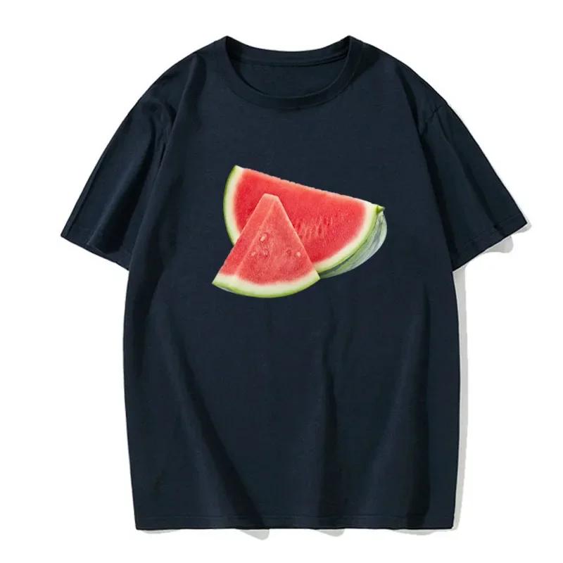 Summer Men's Short Sleeved Fun Fruit Watermelon Print Round Neck Trend Fashion Casual Solid Color T-shirt Men's Top