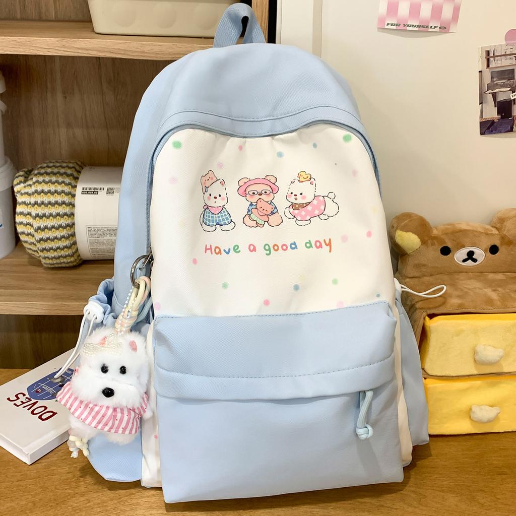 Schoolbag Polka Dot Printing Student Schoolbag Contrasting Color Student Schoolbag Leisure Commuting Backpack Large Capacity Lightweight Student