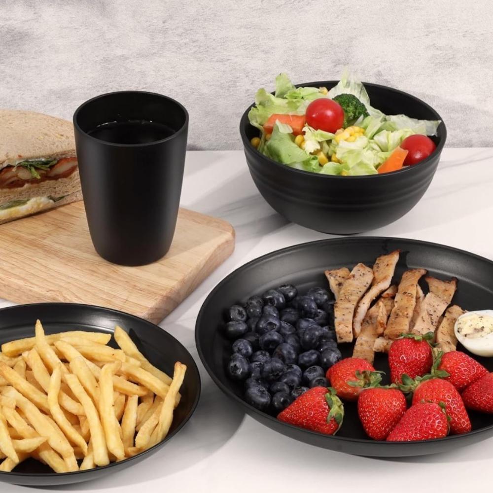 16 Piece Bowls Plates Cups Set Unbreakable Lightweight Dinnerware Set Dishwasher Microwave Safe for Outdoor Camping Home Kitchen