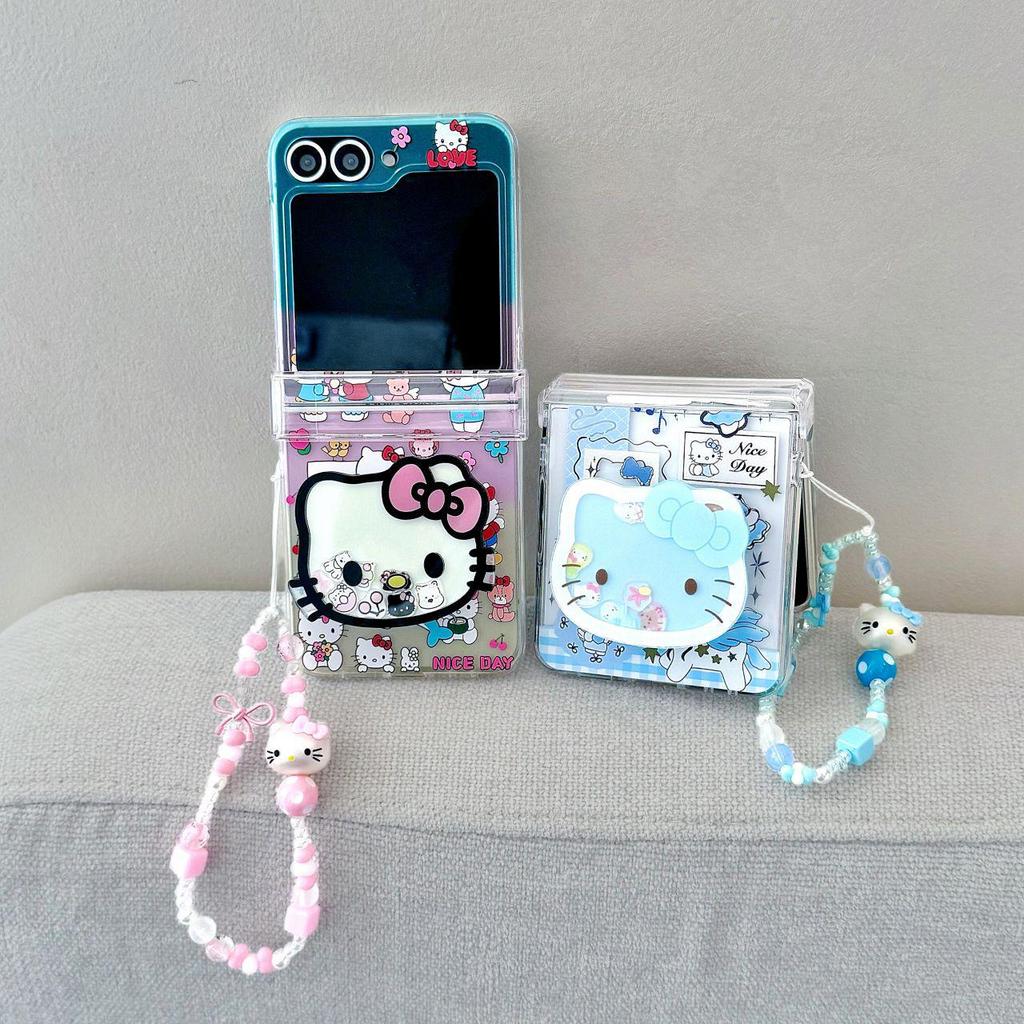 Capa Cartoon Gato KT para Z Flip, Tela Dobrável, à Prova de Queda, Capa Protetora Criativa para Mulheres com Pulseira