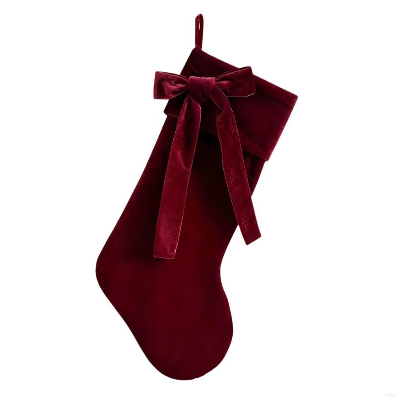 

20 Inch Christmas Stocking with Large Decorative Bow Luxury Stocking for Firepitscreen Mantel, Elegant Holiday Decor красный