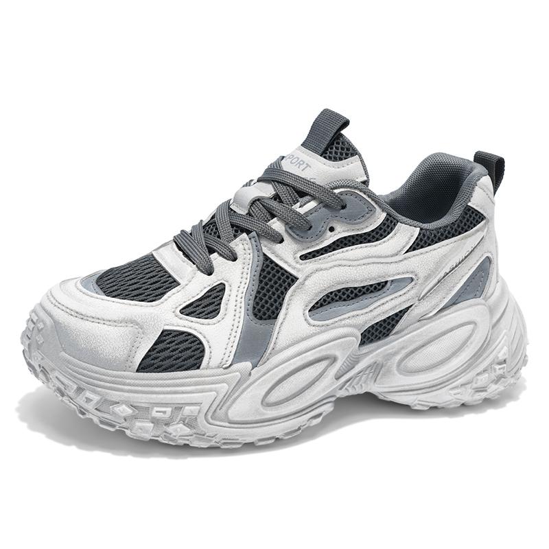 

Summer New Mens Designer Distressed Sport Dad s Shoes Fashion Casual Leather Mesh Height Increased Platform Shoes Comfortable 39 сірий колір