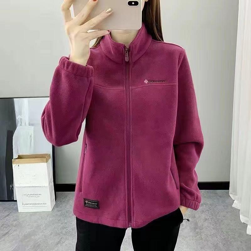 

Женская осенне-зимняя куртка из полар-флиса с толстым плюшевым подкладом, женский модный повседневный кардиган-свитер из австрийского флиса M розы красного