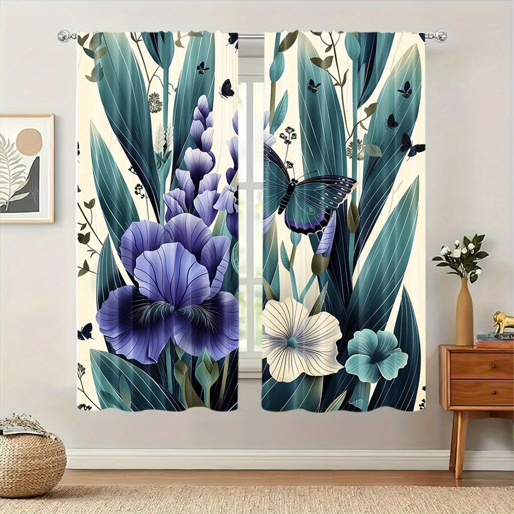 Nordic Fresh Green Leaves Print Curtains Modern Botanical Window Drapes 2 Panels Living Room Bedroom Curtains