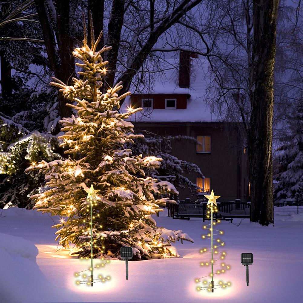 Portable Solar Christmas Tree Lights PVC Solar LED Christmas Tree Lights Waterproof Spiral for Outdoor Garden Yard Patio