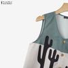 ZANZEA Women Casual V-neck Summer Sleeveless Print Tank Tops