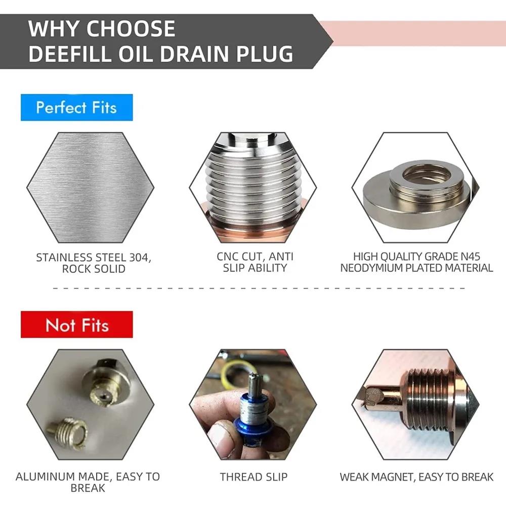 M12 M14 M16 Magnetic Oil Drain Plug Stainless Steel Sump Drain Screw Nut Bolt with Copper Crush Washer Auto Accessories Oil Drain Plugs 3