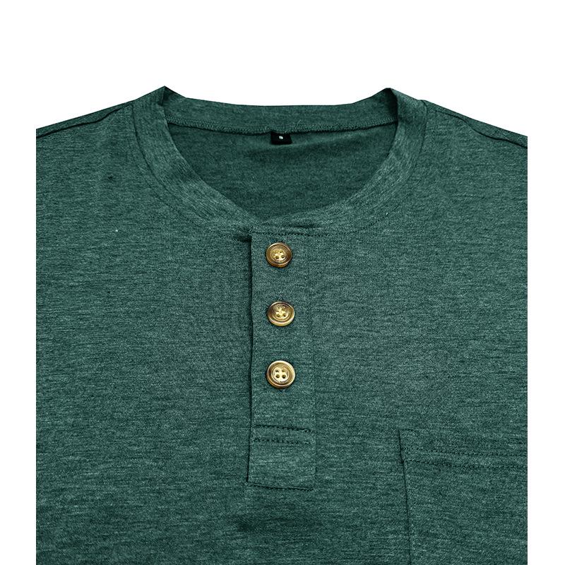 2024 Summer Men's Henley Short Sleeve T-shirt - European & American Style Crew Neck