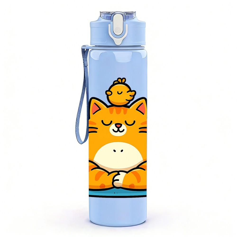 1PC Relaxed Bathing Cat 750ml Color Plastic Sports Water Bottle Leakproof Flip Straw Lid Suitable for Sports Office Home Use