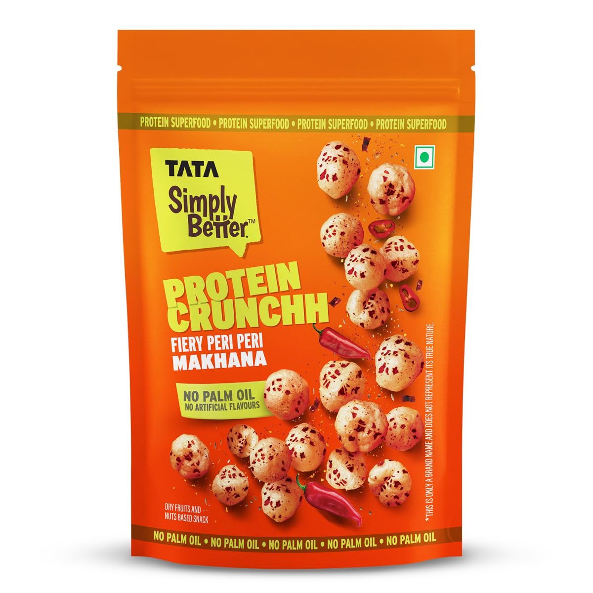Tata Simply Better Protein Crunch Fiery Peri Peri Flavoured Makhana, 50g, Double Roasted for 2X Crunch, With No Palm Oil & Artificial Flavours, D
