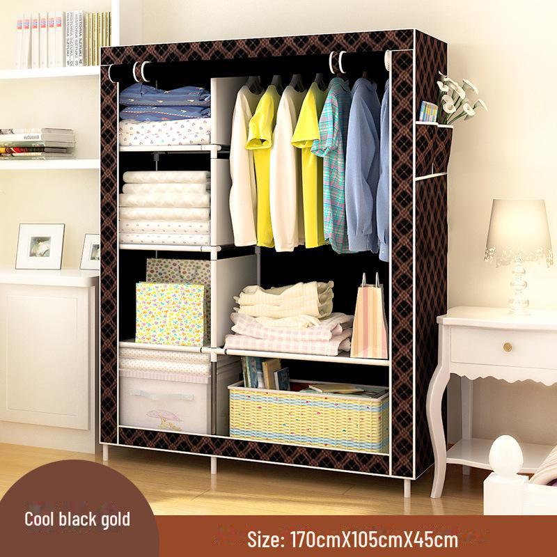 Simple Non-Woven Dustproof Folding Wardrobe with Steel Frame and Hanger