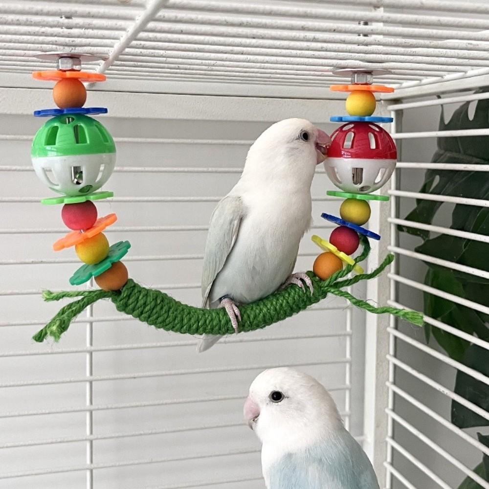 Funny Bite Resistant Bird Perch Stand Colorful with Bell Bird Hanging Swing Plastic Wear Resistant Parrot Swing Cage Accessory