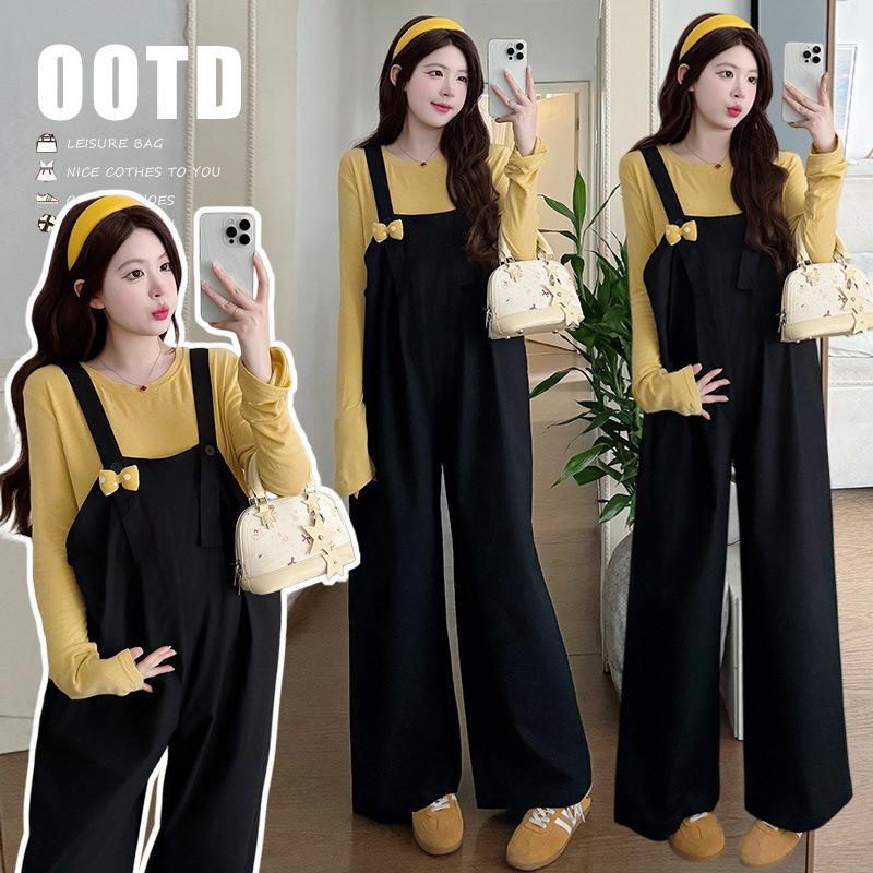 

Spring Korean Casual Hemp Cotton Wide-Leg Overalls & Base Layer Set Medium