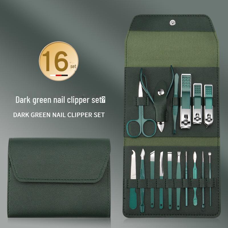 20-Piece Dark Green Stainless Steel Nail Clipper & Manicure Set