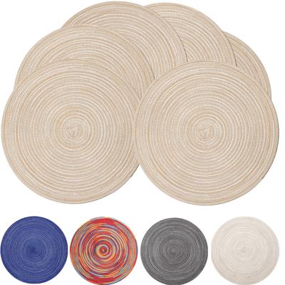 Set of 6 Round Braided Table Mat Washable Placemats Anti Slip Heat Resistant Dining Tableware Bowl Pads For Home Kitchen Table