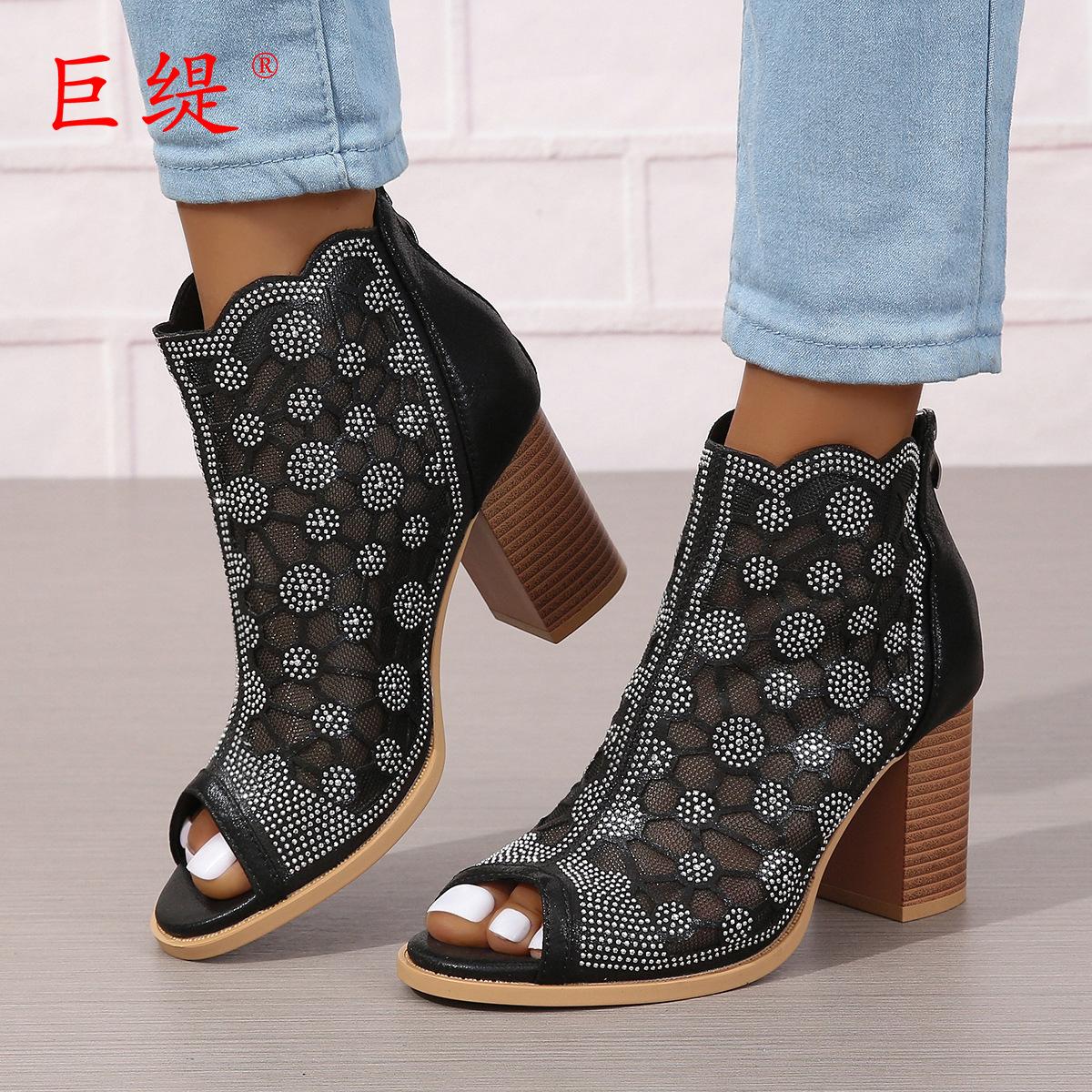 

Модные новые женские туфли большого размера на толстом каблуке, женские босоножки на высоком каблуке 35 чёрный