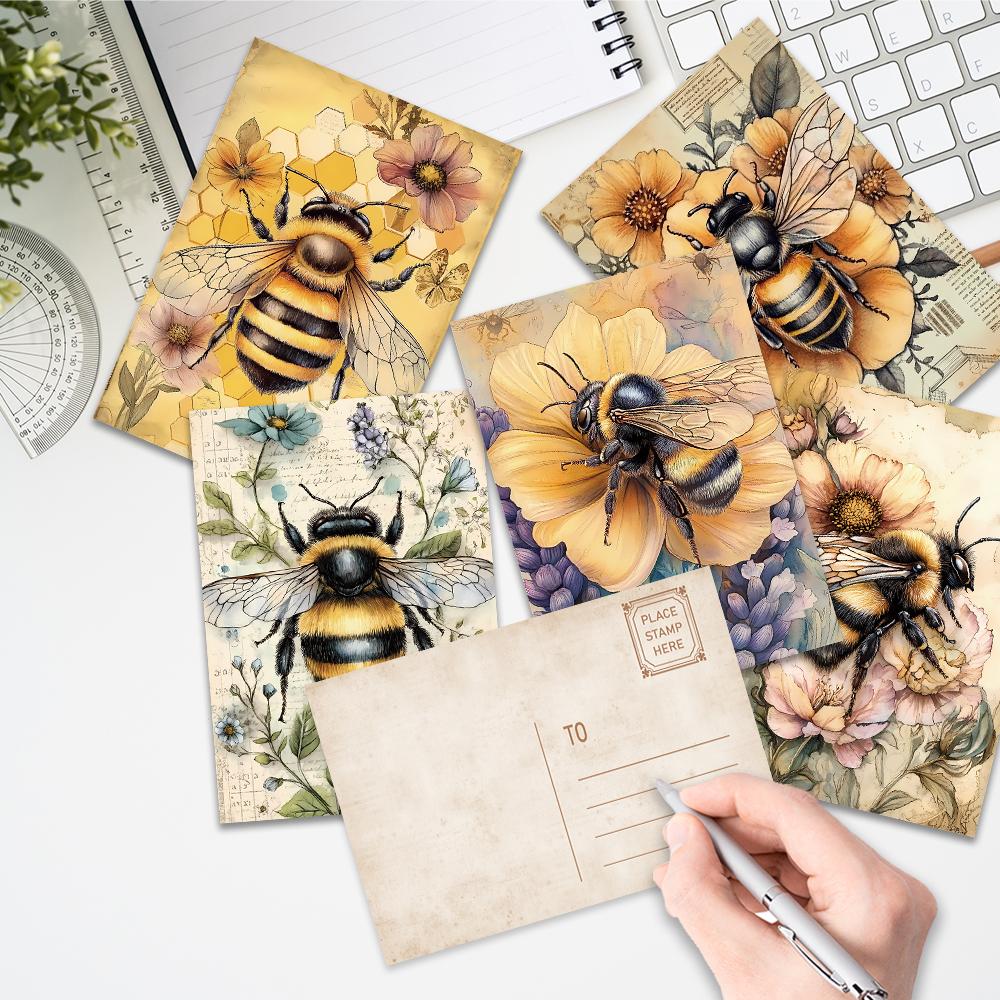32pcs, Vintage Bee Floral Postcards, Room Decoration Stickers, Brochure Materials, Souvenirs, Collectibles and Mailing