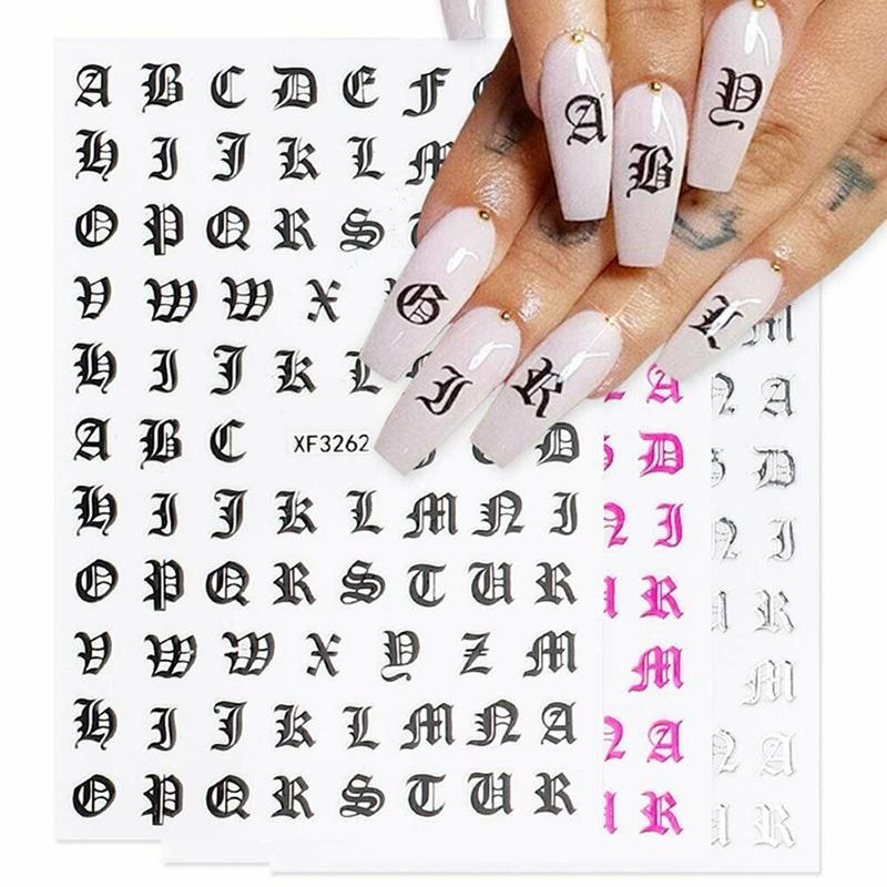 Nail 3d Art Stickers Latin Roman English Alphabet Letter Decals Decoration Tip