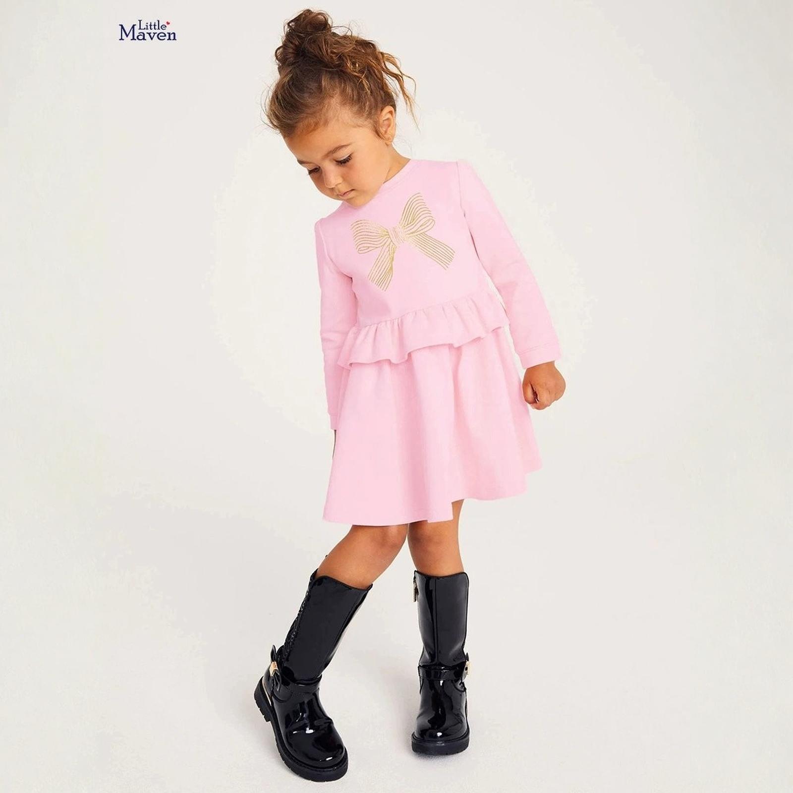 

Платье принцессы с длинным рукавом для девочек, детское платье 90 розовый