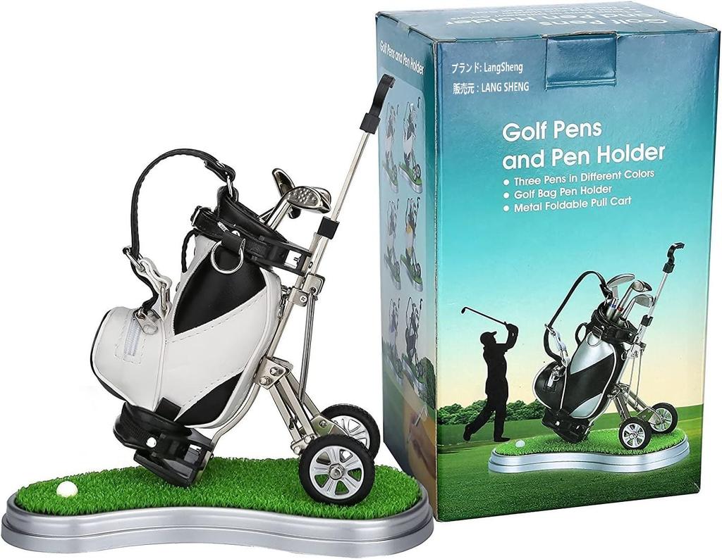 Golf Pen Holder for 3 Golf Golf Golf Tabletop Includes Mini PU Golf Bag White with Pen, Pens, Prize, Souvenir, Gift, Stand, (Black + Grass)