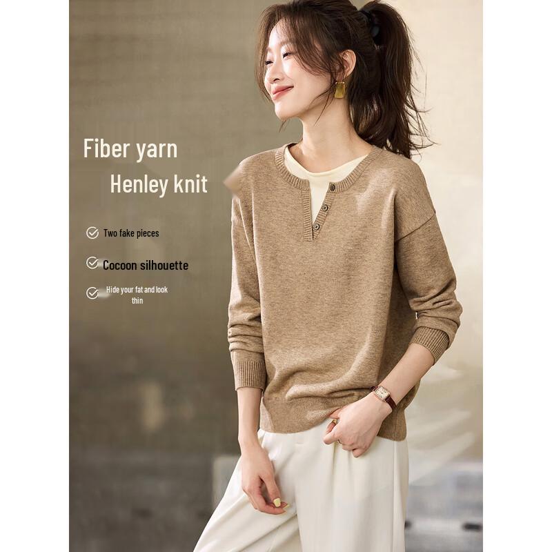 

Women s Faux Two-Piece Contrast Knit Sweater L