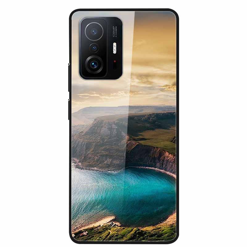 Case For Xiaomi 11T Pro Glass Hard Tempered Glass PC Phone Cover For Xiaomi Mi 11T 11 T Pro Shockproof Landscape Cute Capa Coque