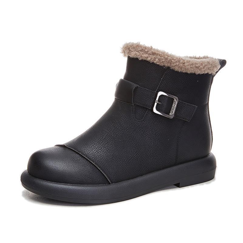 Retro Snow Boots Women's Winter New Women's Low-heeled Short Boots Fleece Warm Women's Boots Casual Versatile Boots