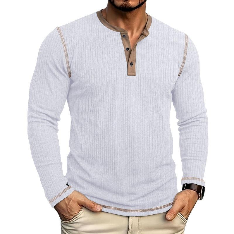 Mens Long Sleeve Henley Shirt Casual Autumn Winter Top