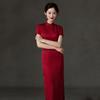 Red national style Chinese long cheongsam improved young women's retro slim waist bridal toasting clothes return door clothes