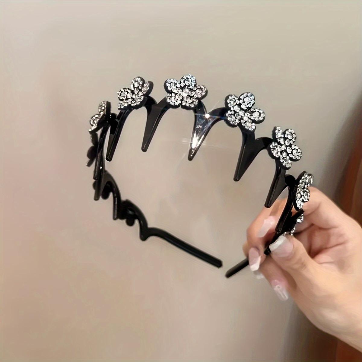 

Elegant Rhinestone Flower Hairband with Matching Plastic Hair Ties, High Ponytail Organizer & Face Wash Clip - Stylish Hair Accessories for Women