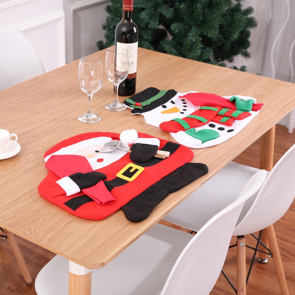 Christmas Santa Claus & Snowman Table Mat Set with Napkin - Double Layer White Design Santa Claus Table Mat