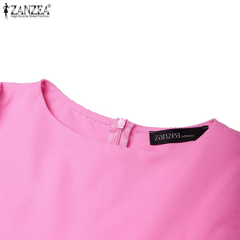 ZANZEA Dame Fritid Rund Hals Løs Puff Langermet Ensfarget Kjole