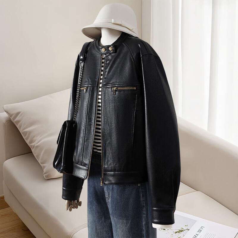 Women s PU Leather Motorcycle Short Jacket M