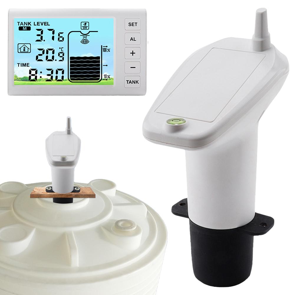 Ultraschall-Wassertank-Füllstandsmesser m. Temperatursensor Zeitanzeige Kabelloser Ultraschall-Wasserstandsanzeiger Messgerät