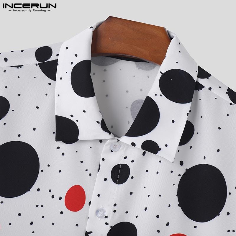 INCERUN Men Summer Lapel Neck Polka Dots Tops Casual Buttons Print Half Sleeve Shirt