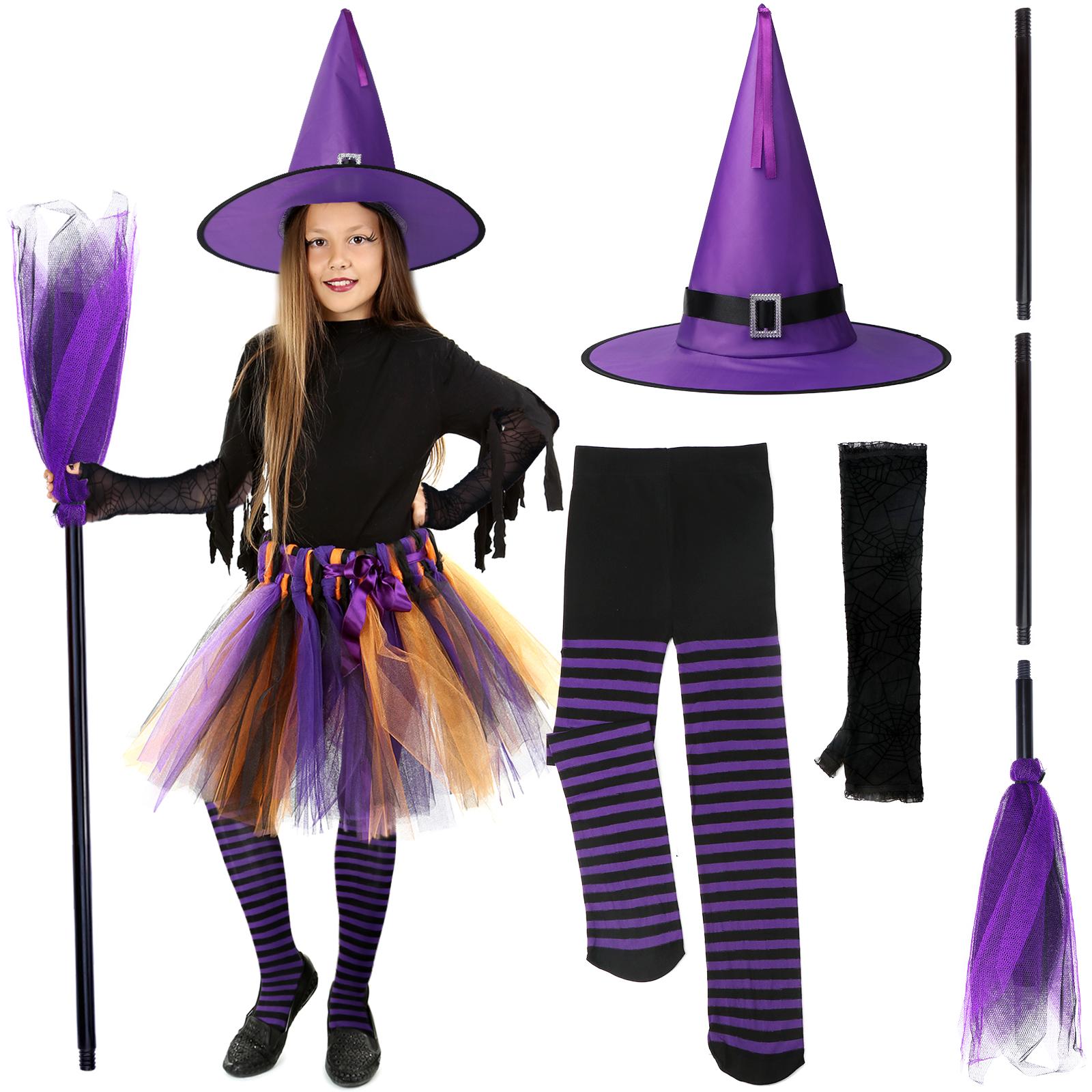 4 шт. Хэллоуинский костюм ведьмы, аксессуары к платью - Метла ведьмы, Шляпа ведьмы, Полосатый 1 piece