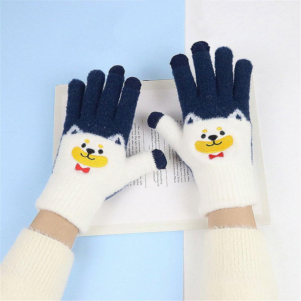 

Мужчины Женщины Чайгу Собака Мультяшные следы плюшевые утолщенные теплые варежки Зимние перчатки Трикотажные перчатки