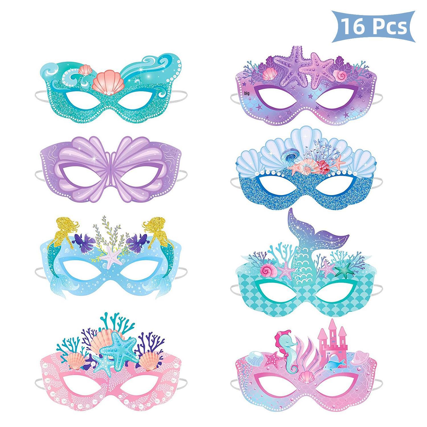 16 Little Mermaid Party Masks for Girls Ocean-Themed Birthday Celebration